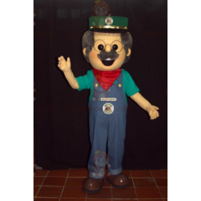 BIGGYMONKEY™ Mascot Costume of Man i overalls med kasket og