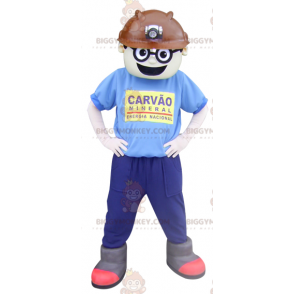 Traje de mascote de homem trabalhador BIGGYMONKEY™ com capacete