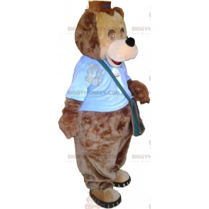 BIGGYMONKEY™ Big Brown Teddy Bear Mascot Costume with Satchel –