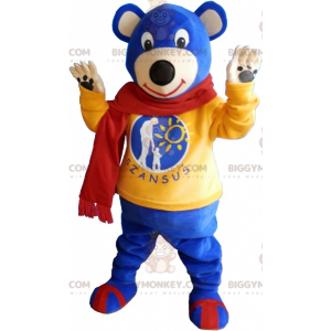 BIGGYMONKEY™ Mascot Costume Blue Bear Bear Wearing Red Scarf –