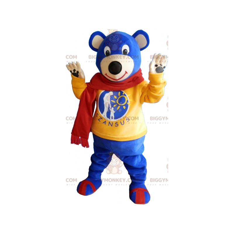 BIGGYMONKEY™ Mascot Costume Blue Bear Bear Wearing Red Scarf –