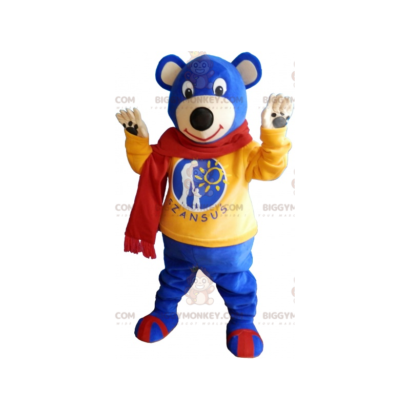 Traje de mascote BIGGYMONKEY™ Urso Azul Urso Usando Lenço