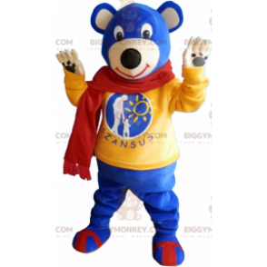 Traje de mascote BIGGYMONKEY™ Urso Azul Urso Usando Lenço