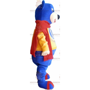 BIGGYMONKEY™ Maskottchenkostüm Blauer Bär Bär mit rotem Schal -