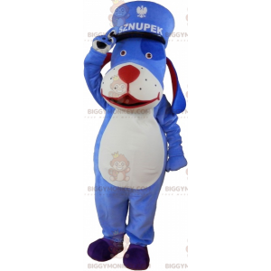 Blue and White Dog BIGGYMONKEY™ Mascot Costume with Kepi -