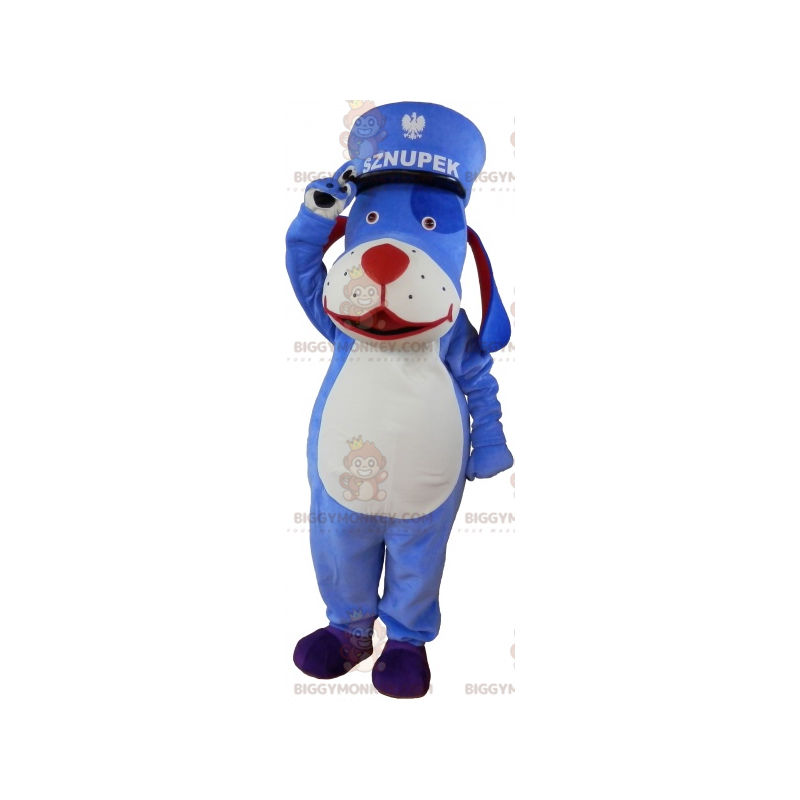 Blauw-witte hond BIGGYMONKEY™ mascottekostuum met Kepi - Blauw-witte hond BIGGYMONKEY™ mascottekostuum met Kepi -