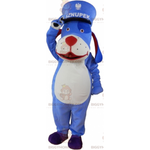 Disfraz de mascota de perro azul y blanco BIGGYMONKEY™ con Kepi