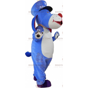 Blue and White Dog BIGGYMONKEY™ Mascot Costume with Kepi -