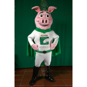 BIGGYMONKEY™ Pig Mascot Costume in Green and White Superhero