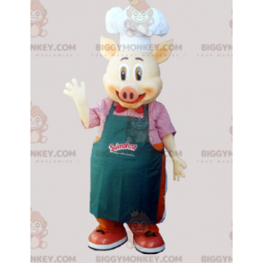 BIGGYMONKEY™ Varkenskokkokend mascottekostuum met schort en