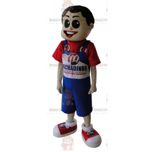 BIGGYMONKEY™-Maskottchenkostüm für Jungen in blauem Overall und