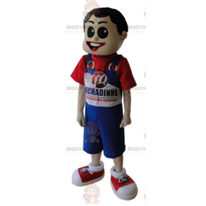 Chlapecký kostým maskota BIGGYMONKEY™ v modré kombinéze a