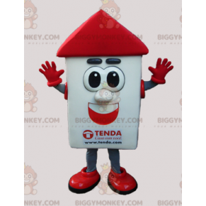 White and Red House BIGGYMONKEY™ Mascot Costume with Big Eyes –