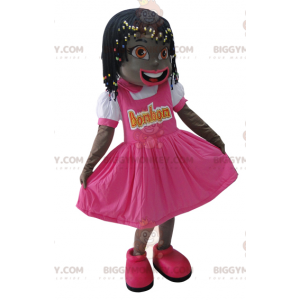 Traje de mascote de menina africana BIGGYMONKEY™ vestido de