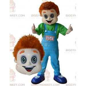 Ginger Boy BIGGYMONKEY™ maskotkostume med blå overalls -