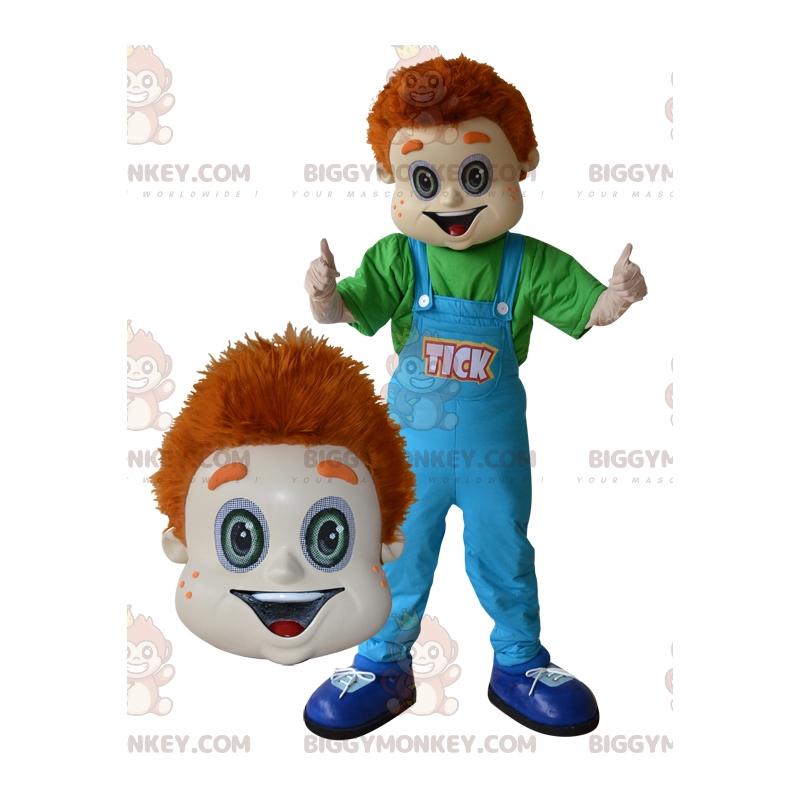 Ginger Boy BIGGYMONKEY™ maskotkostume med blå overalls - Drenge og piger maskoter - BIGGYMONKEY_06729 - BiggyMonkey.com