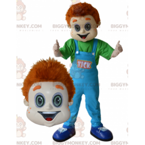 Kostým maskota Ginger Boy BIGGYMONKEY™ s modrým overalem –