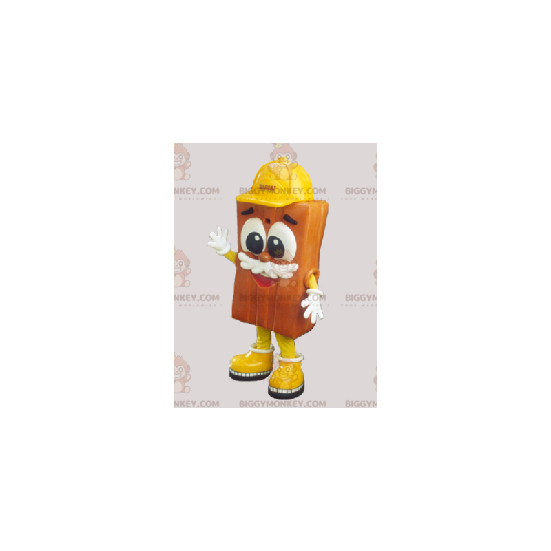 Brick Brown BIGGYMONKEY™ Mascot Costume with Yellow Helmet – Brick Brown BIGGYMONKEY™ Mascot Costume with Yellow Helmet –