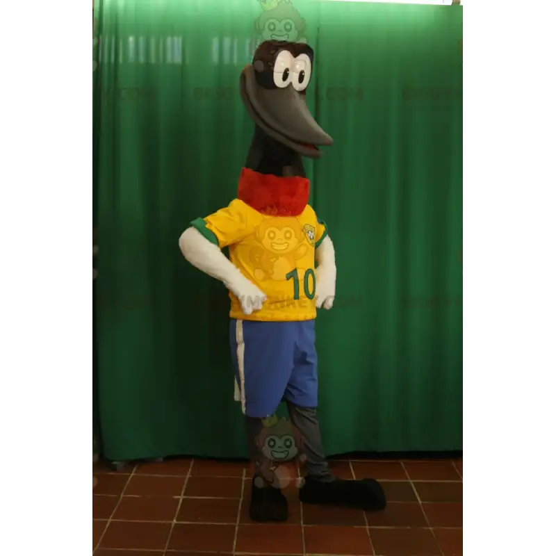 BIGGYMONKEY™ maskottiasu, pitkä kaula, musta lintu isolla BIGGYMONKEY™ maskottiasu, pitkä kaula, musta lintu isolla