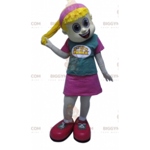 Costume da mascotte BIGGYMONKEY™ da ragazza bionda con trapunta