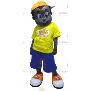 Svart gutt BIGGYMONKEY™ maskotkostyme kledd i gult og blått - Gutter og jenter maskoter - BIGGYMONKEY_06743 - BiggyMonkey.com