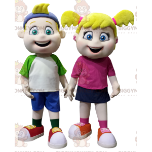 2 BIGGYMONKEY™s kids mascot a blonde girl and boy -