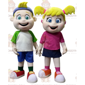 La mascota de 2 niños de BIGGYMONKEY™, una niña y un niño rubios - Mascotas de niños y niñas - BiggyMonkey.com