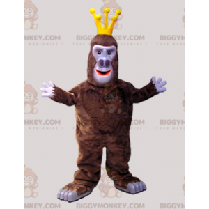 BIGGYMONKEY™ Braunes Gorilla-Affen-Maskottchen-Kostüm mit Krone