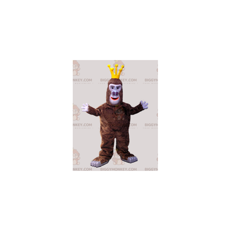 BIGGYMONKEY™ bruin gorilla aap mascotte kostuum met kroon - BIGGYMONKEY™ bruin gorilla aap mascotte kostuum met kroon -