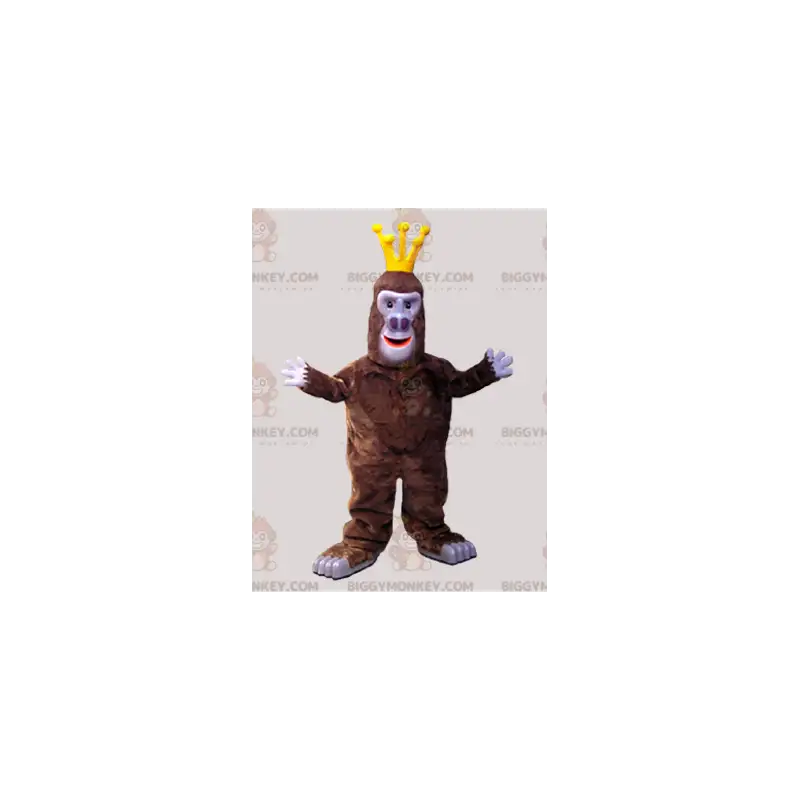 Kostým maskota gorily BIGGYMONKEY™ hnědé gorily s korunou – Kostým maskota gorily BIGGYMONKEY™ hnědé gorily s korunou –