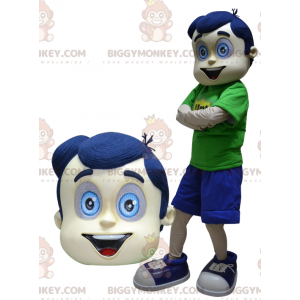 Boy BIGGYMONKEY™ Mascot Costume with Blue Hair and Eyes -