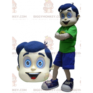 Boy BIGGYMONKEY™ Mascot Costume with Blue Hair and Eyes –