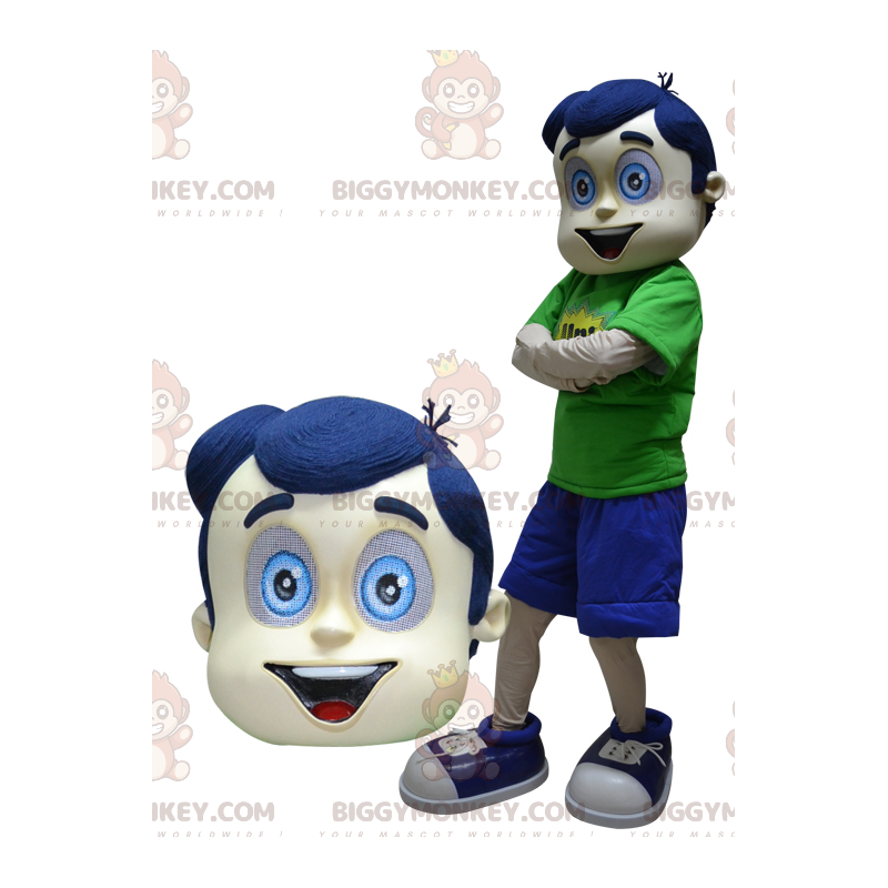 Costume da mascotte BIGGYMONKEY™ da ragazzo con capelli e occhi Costume da mascotte BIGGYMONKEY™ da ragazzo con capelli e occhi