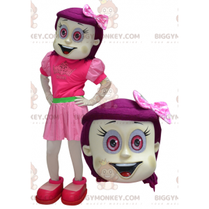 Girl BIGGYMONKEY™ Mascot Costume with Pink Hair and Eyes -