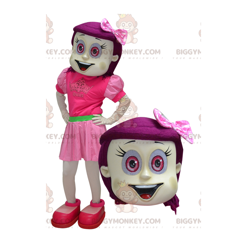 BIGGYMONKEY™-mascottekostuum voor meisjes met roze haar en ogen BIGGYMONKEY™-mascottekostuum voor meisjes met roze haar en ogen
