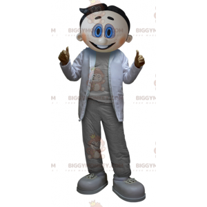 BIGGYMONKEY™ Maskottchen-Kostüm eines grau-weiß gekleideten