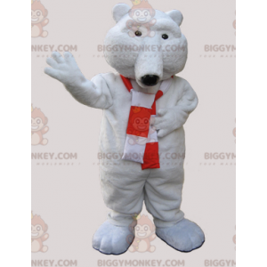 BIGGYMONKEY™ blød hvid bjørnemaskotkostume med tørklæde -