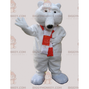 Disfraz de mascota de oso blanco suave BIGGYMONKEY™ con bufanda