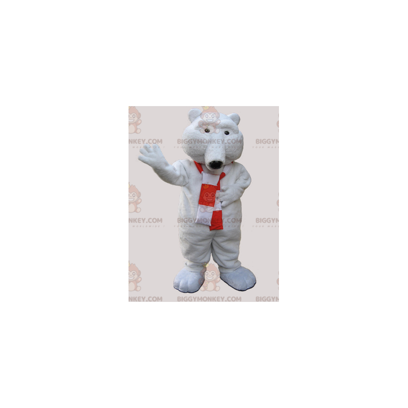 Traje de mascote de urso branco macio BIGGYMONKEY™ com lenço – Traje de mascote de urso branco macio BIGGYMONKEY™ com lenço –
