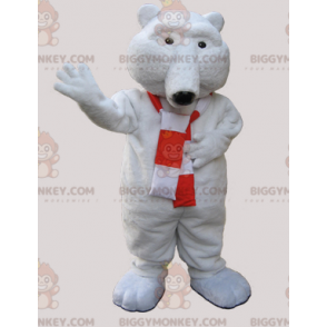 BIGGYMONKEY™ myk hvit bjørnmaskotkostyme med skjerf - Bjørn maskot - BIGGYMONKEY_06753 - BiggyMonkey.com