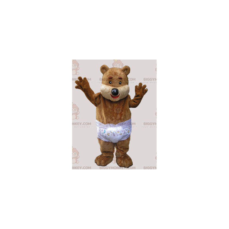 Costume da mascotte marrone Teddy BIGGYMONKEY™ con un pannolino Costume da mascotte marrone Teddy BIGGYMONKEY™ con un pannolino