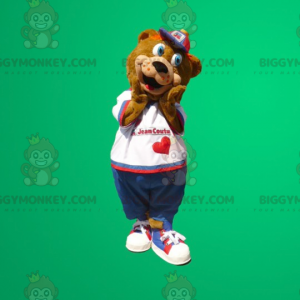Costume de mascotte BIGGYMONKEY™ d'ours brun aux yeux bleus -
