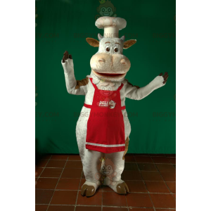 Costume de mascotte BIGGYMONKEY™ de vache blanche en chef