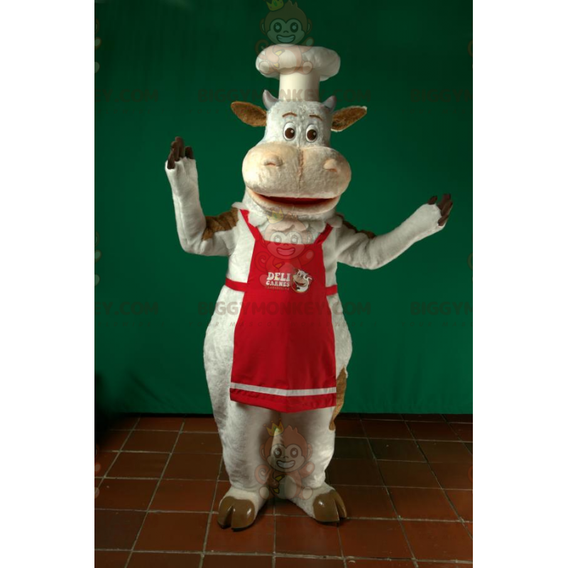 Chef Cook White Cow BIGGYMONKEY™ maskotkostyme - Kumaskot - BIGGYMONKEY_06756 - BiggyMonkey.com