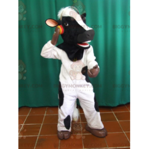 Sort og hvid ko BIGGYMONKEY™ maskotkostume med hovedtelefoner -
