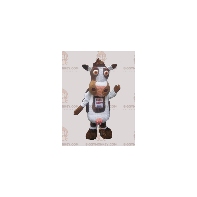 Biało-brązowy kostium maskotki urocza krowa BIGGYMONKEY™ - Biało-brązowy kostium maskotki urocza krowa BIGGYMONKEY™ -