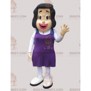 BIGGYMONKEY™ Mascot Costume of Brown Woman with Purple Dress -