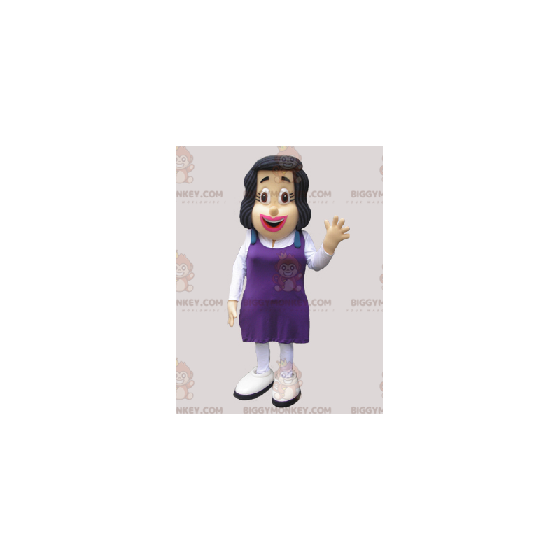 BIGGYMONKEY™ Mascottekostuum van bruine vrouw met paarse jurk -