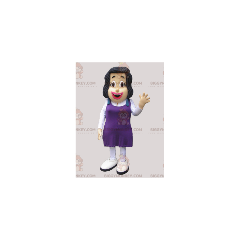 Traje de mascote BIGGYMONKEY™ de mulher marrom com vestido roxo Traje de mascote BIGGYMONKEY™ de mulher marrom com vestido roxo