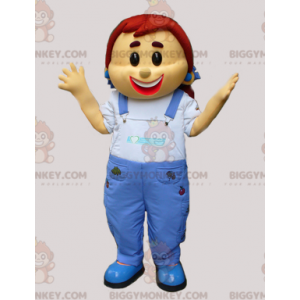 Girl In Denim Overalls BIGGYMONKEY™ Mascot Costume -